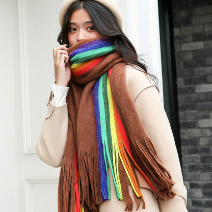 Rainbow Double-sided Scarf Cashmere-like Warm Scarf