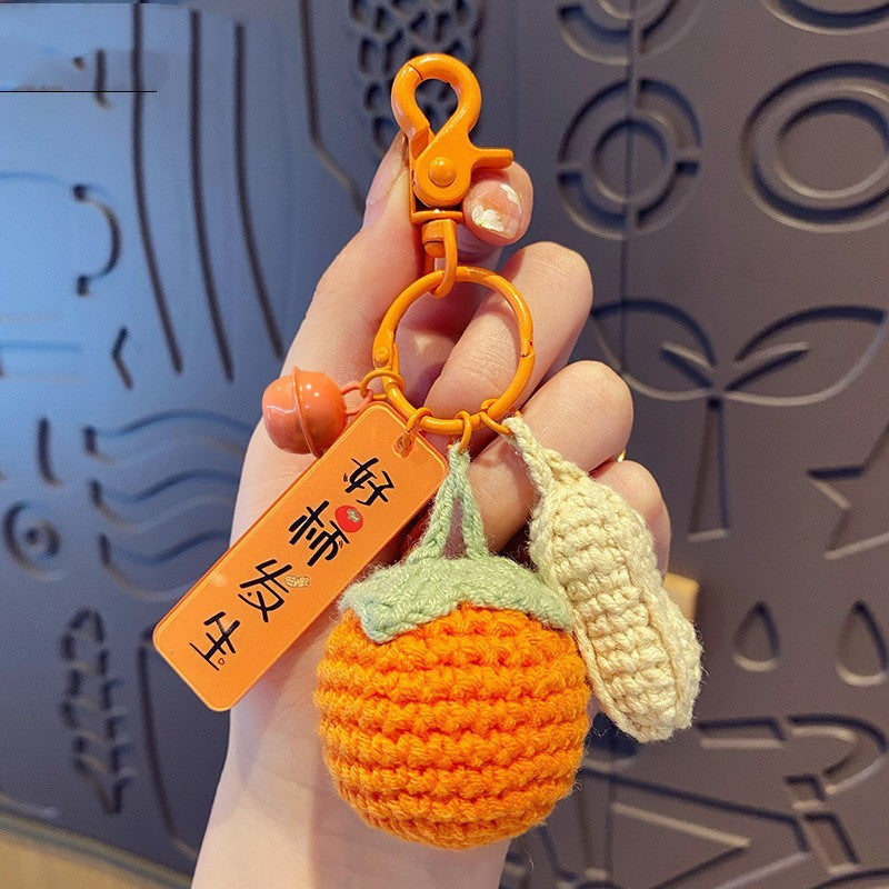 Handmade Woven Wool Crocheted Persimmon Peanut Lucky Keychain-2