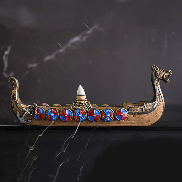 Chinese Traditional Dragon Boat Painted Incense Burner Ornament-1