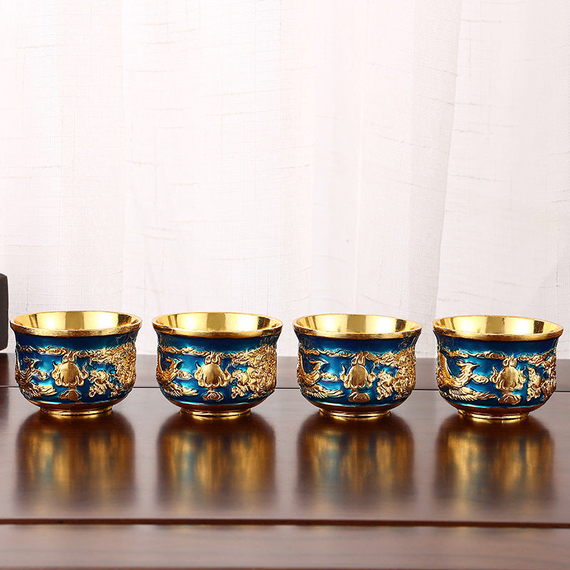 Chinese Light Luxury Palace Style Golden Dragon Phoenix Tea Set Suit-5