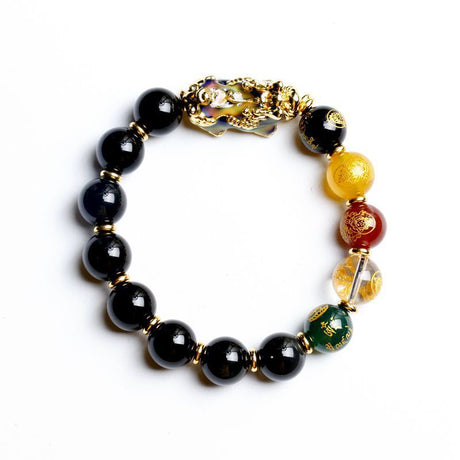 Natural Obsidian Bracelet Men's Five Way God of Wealth