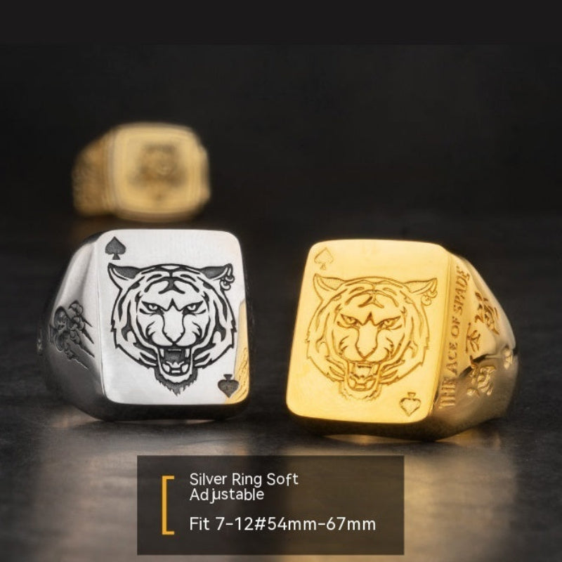 Spade Silver Ring Tiger Year Chinese Zodiac Tiger Trendy