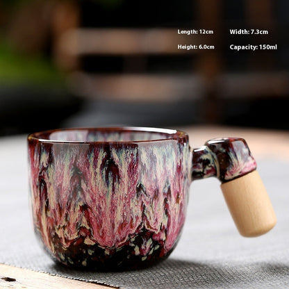 Kiln-changed Ceramic Cup Wooden Handle Teacup Small Coffee Cup-8