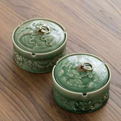 Ceramic Yue Kiln Celadon Ashtray With Cover For Wind Protection