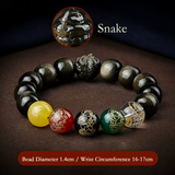 Five Gods of Wealth Lucky Beads Bracelet Zodiac Gold Obsidian Handheld Rosary-7