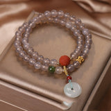 Natural Agate Chinese Peace Buckle Multi-Layer Beaded Bracelet-1