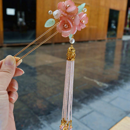 Ancient Style Tassel Headdress Three-dimensional Plum Blossom Hanfu Hairpin-4