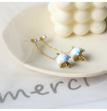 New Chinese Blue Sea Blue Mori Style Jellyfish Stud Earrings