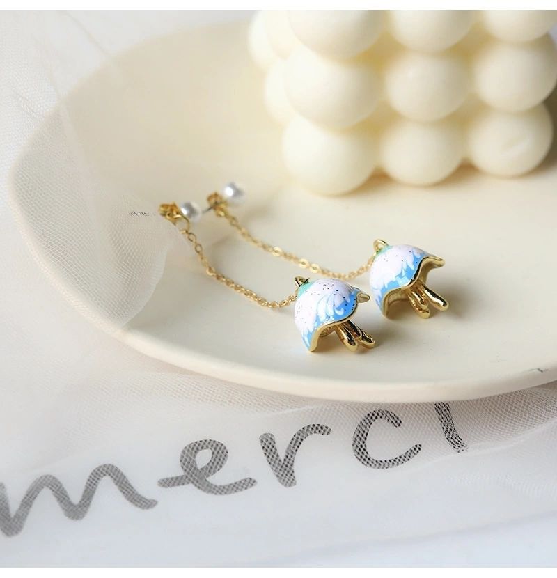 New Chinese Blue Sea Blue Mori Style Jellyfish Stud Earrings