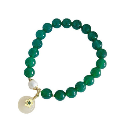 New Ancient Style Green Agate Golden Jade Flowers Bracelet-5