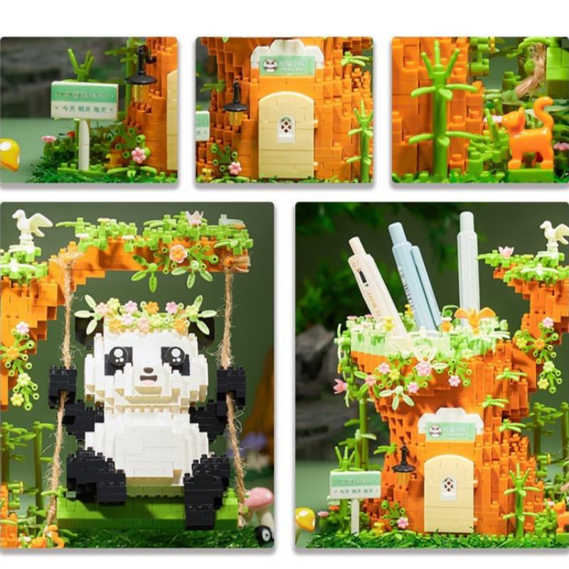 Swing Panda Building Blocks Pencil Holder Children's Educational Toys-5