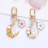 Cherry Blossom Cute Moon Rabbit Keychain Pendant