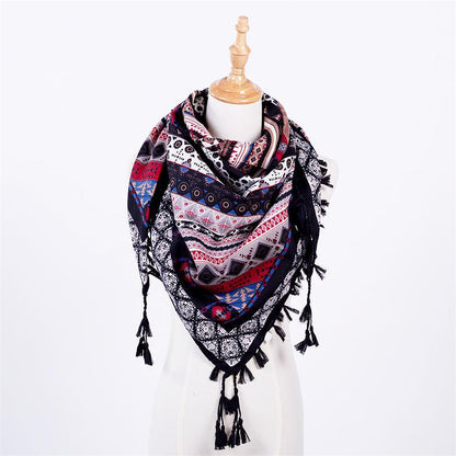 Ethnic Style Fringed Scarf Jacquard Square Scarf