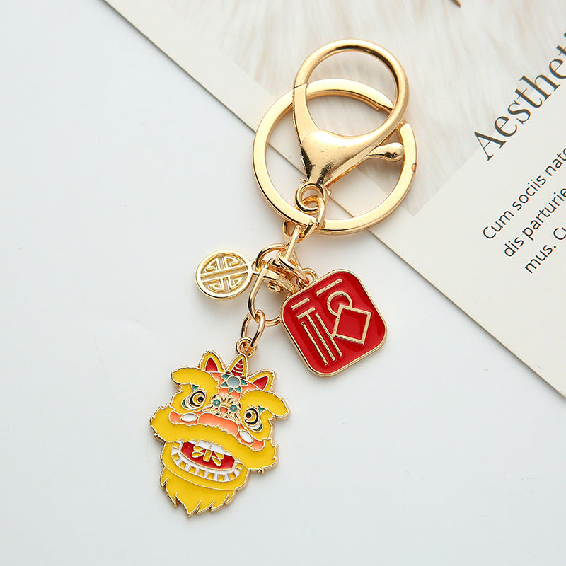 Spring Festival Creative Lion Dance Spring Fortune Alloy Keychain-4