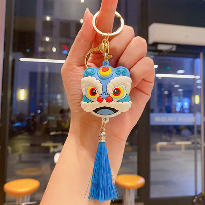 Cartoon Style Chinese Southern Lion Head Tassel Keychain-7