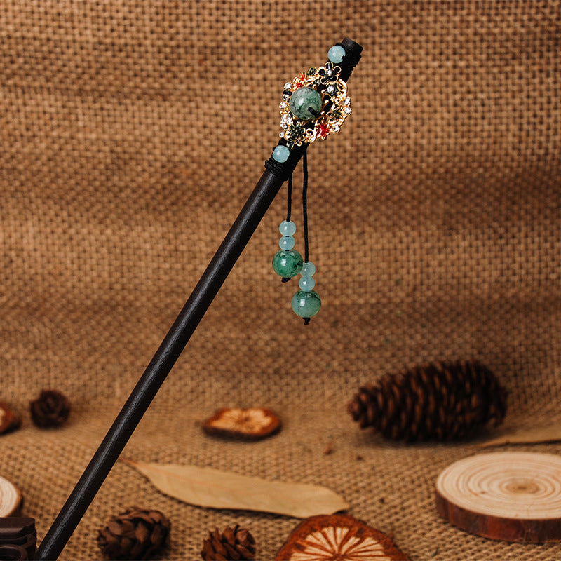 Magnolia Flower Hairpin Ancient Style Ebony Hairpin Fringed Step-shaking Hairpin