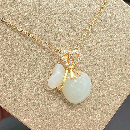 Gilt Silver Hetian Jade Pendant S925 Silver Gold Plated Hetian Jade Lucky Bag Necklace