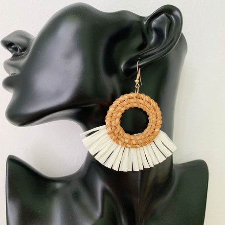 New Raffia Rattan Earrings Female Colorful Geometric Round Straw Earrings Earrings