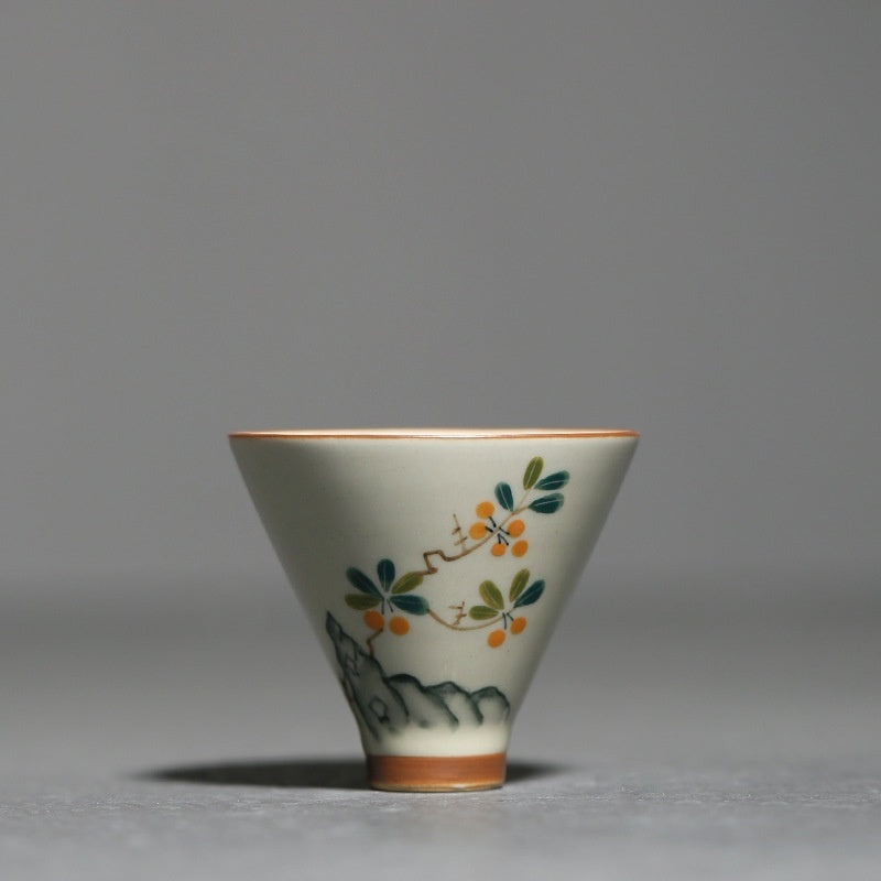 Underglaze Hand Painted Bamboo Bamboo Hat Small Teacup