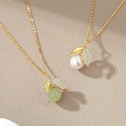 Natural Hotan Jade Leaf Necklace Female S925 Silver