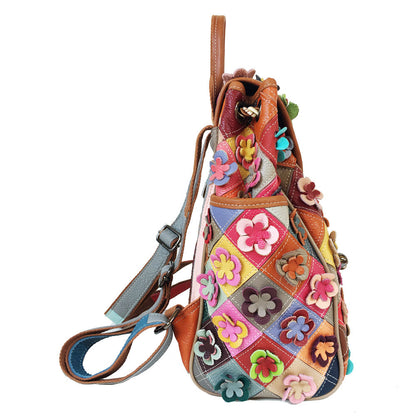 Cowide Patchwork Diamond Checked Flower Retro Style Rucksack