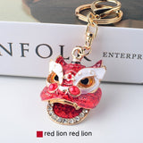 Chinese Style Southern Lion Diamond Pendant Keychain-3