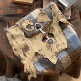 Retro Distressed Plush Plaid Stitching Horn Button Shoulder Messenger Bag