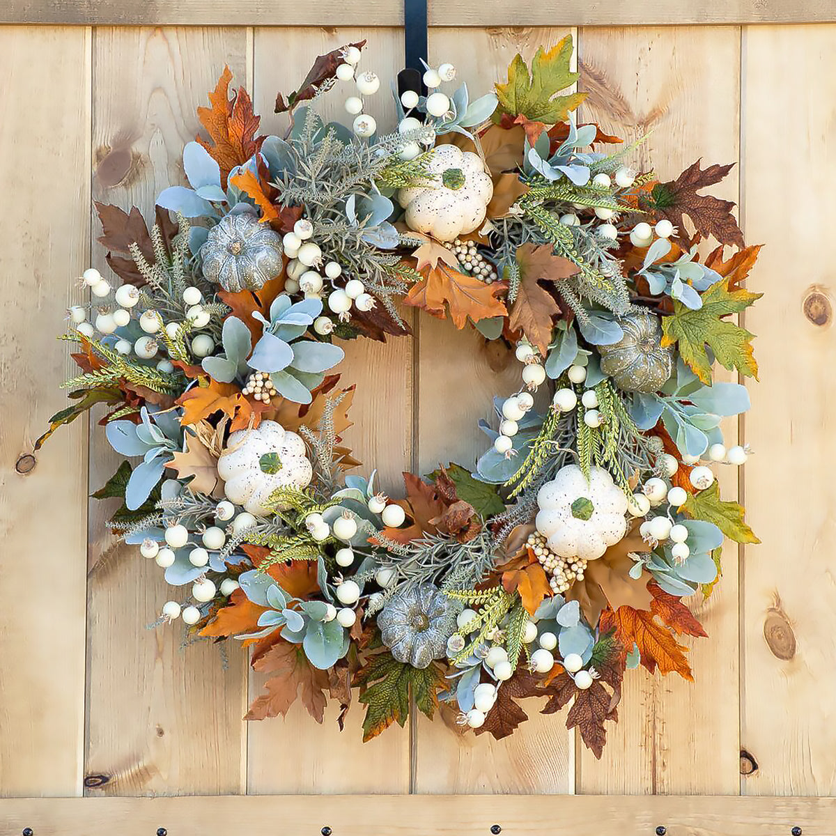 Thanksgiving White Pumpkin & Frost Leaf Wreath for Door or Wall Decor-video