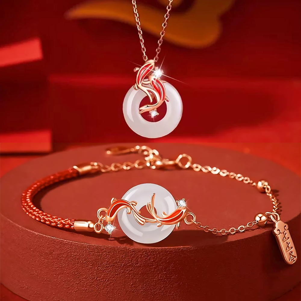 Hetian Jade Koi Red Rope Bracelet or Necklace Sterling Silver Lucky Jewelry-video