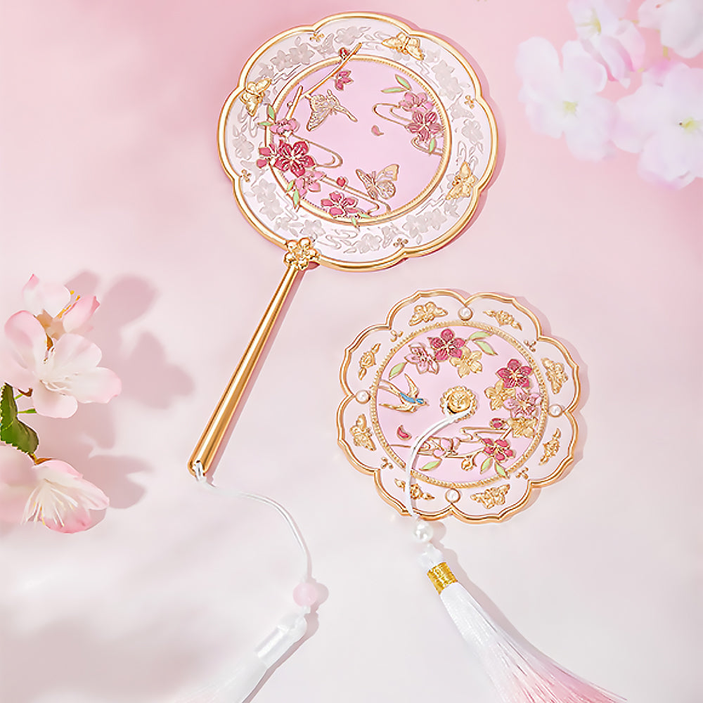 Load video: Peach Blossom Shaped Embossed Portable Mirror-Video