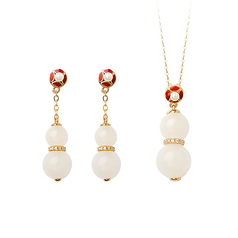 Video laden: Fortune and Health White Jade Pendant Earrings-Video