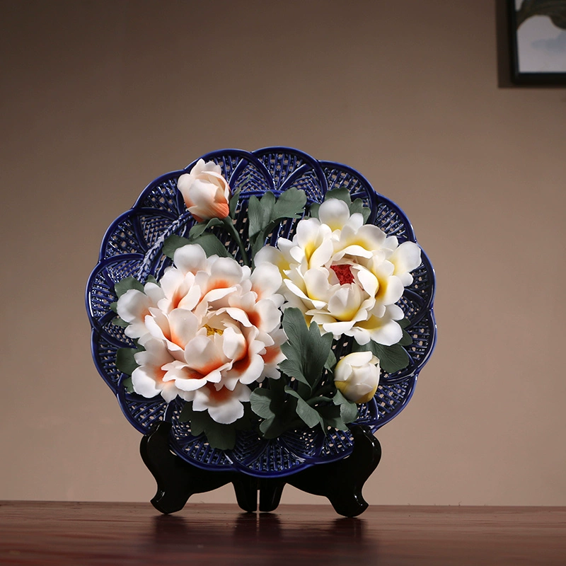 Load video: video-Housewarming Gifts Peony Flower Plate Ceramics Ornaments Crafts