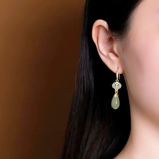 Magnolia Hetian Jade Earrings Chinese Vintage Silver Jewelry Gift for Her-video