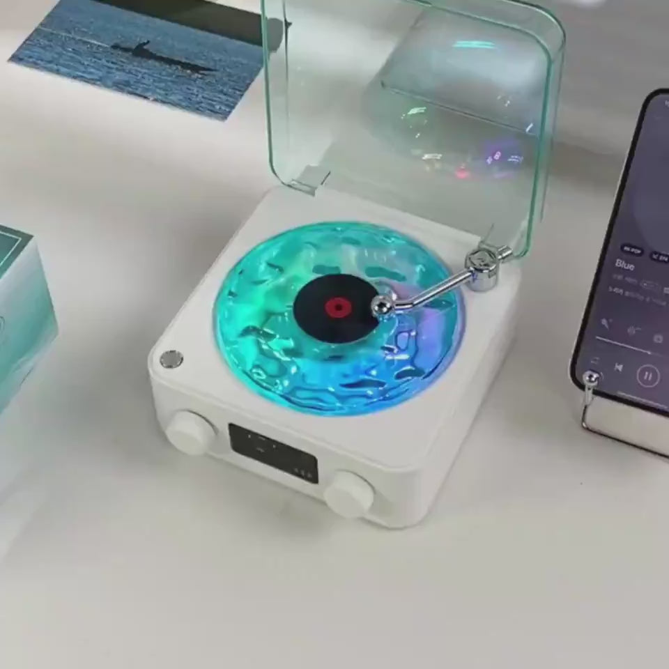 Retro Vinyl Bluetooth Speaker with White Noise and RGB Light-video